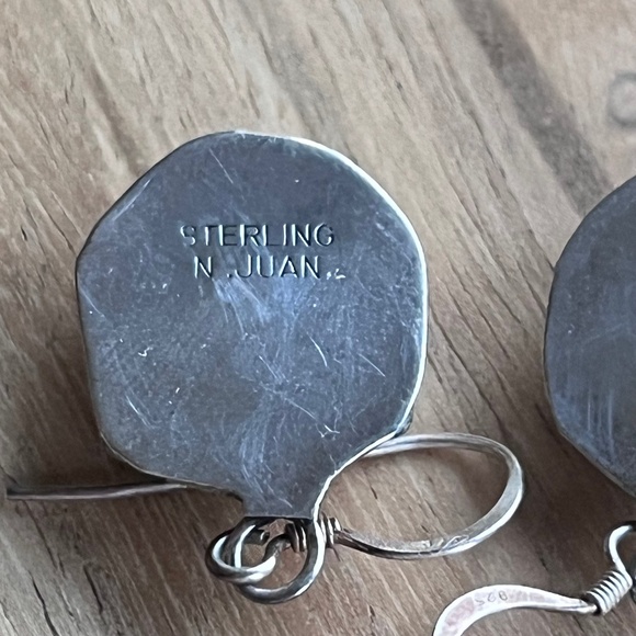 Vintage authentic Native American sterling silver turquoise earrings N Juan - Picture 5 of 14